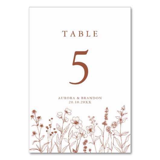 Numéro De Table Terracotta Rustic Floral Automne Fleur sauvage Mar (Par défaut)