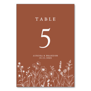 Numéro De Table Terracotta Rustic Floral Automne Fleur sauvage Mar