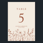 Numéro De Table Terracotta Rustic Floral Fall Wildflower Wedding<br><div class="desc">Add style to your reception tables with these terracotta floral table number cards. Featuring rustic wildflower artwork and elegant typography,  they’re perfect for autumn weddings. Easily customize the numbers to suit your seating arrangement.</div>
