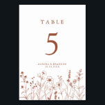 Numéro De Table Terracotta Rustic Floral Fall Wildflower Wedding<br><div class="desc">Add style to your reception tables with these terracotta floral table number cards. Featuring rustic wildflower artwork and elegant typography,  they’re perfect for autumn weddings. Easily customize the numbers to suit your seating arrangement.</div>