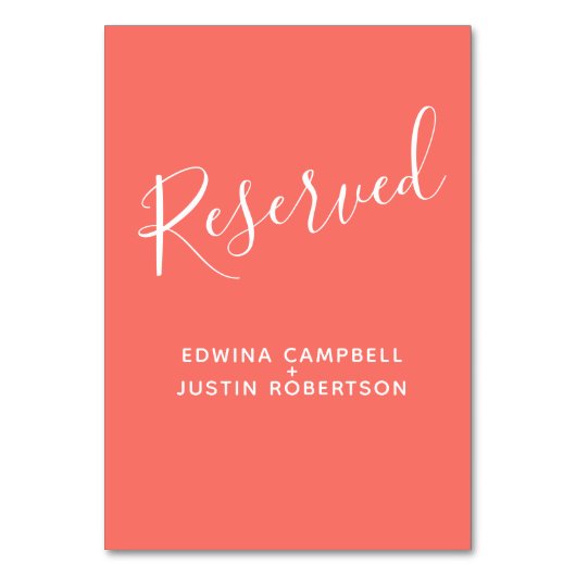 Numéro De Table Texte simple blanc texte corail moderne réservé (Dos)