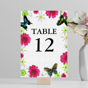 Numéro De Table Texture Mosaïque avec Fleurs & Papillons Mariage