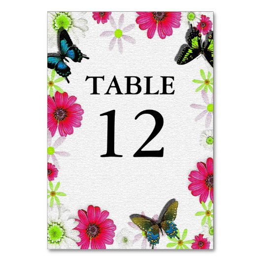 Numéro De Table Texture mosaïque avec Mariage Fleurs et Papillons (Dos)