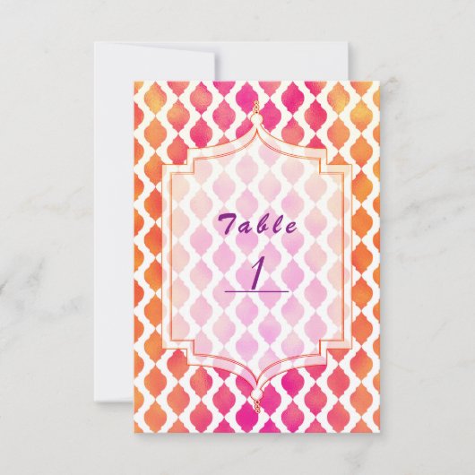 Numéro de table Thème de fête marocaine rose et or (Devant)