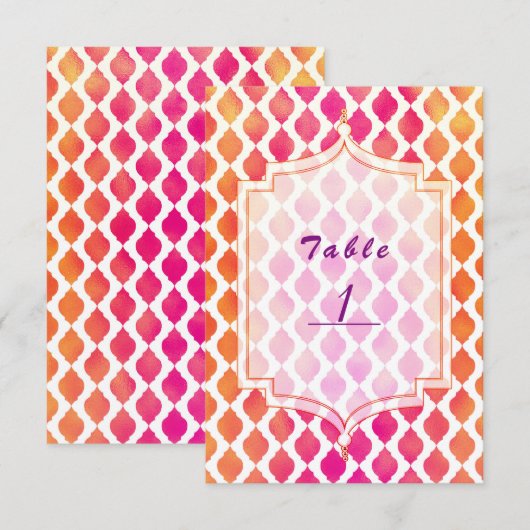 Numéro de table Thème de fête marocaine rose et or (Devant / Derrière)