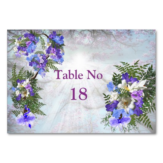 Numéro De Table Thème Jacaranda Blooms & Bouquet de Lys (Devant)