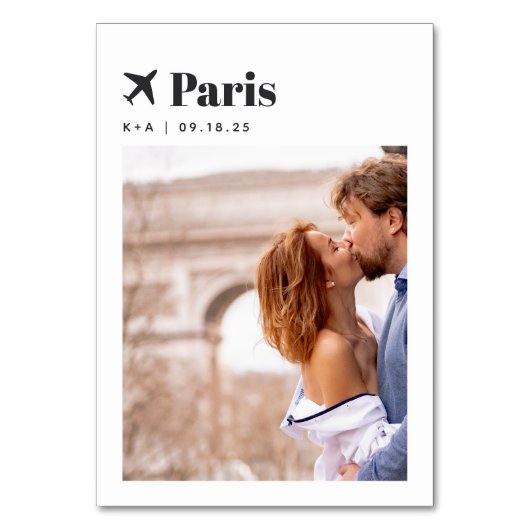 Numéro De Table Thème Voyage mariage Destination Photo & Nom (Dos)