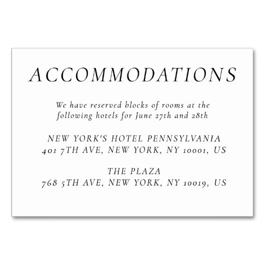 Numéro De Table Timeless Elegant White Wedding Accommodation Cards (Devant)