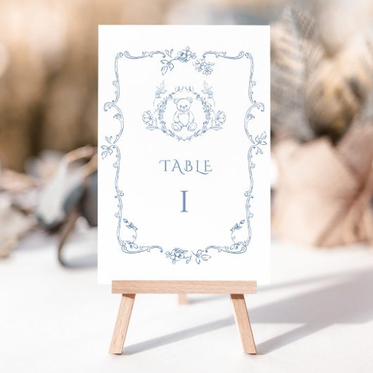 Numéro De Table Toile de Jouy élégant vintage cadre ours en peluch