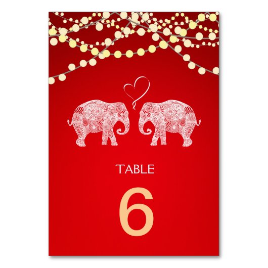 Numéro De Table TONNES D'AMOUR-Eléphant Chaînes de lumières Menu+ (Par défaut)