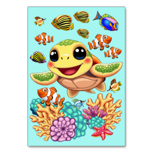 Numéro De Table Tortue de mer Bébé heureux et mignonne personnage