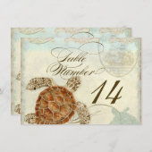 Numéro de table Tortue de mer Océan Plage Mariage  (Devant / Derrière)