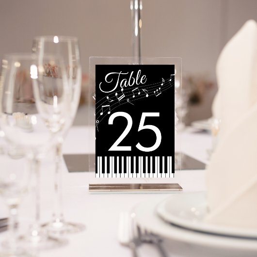Numéro De Table Touches de Piano Notes de Musique Mariage Noir & B