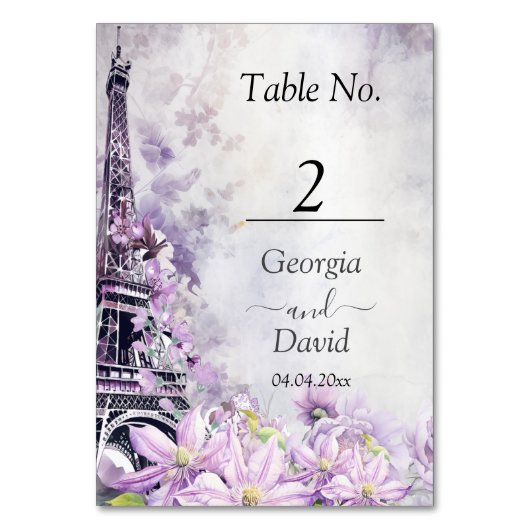 Numéro De Table Tour Eiffel Lavender Romance Mariage (Par défaut)