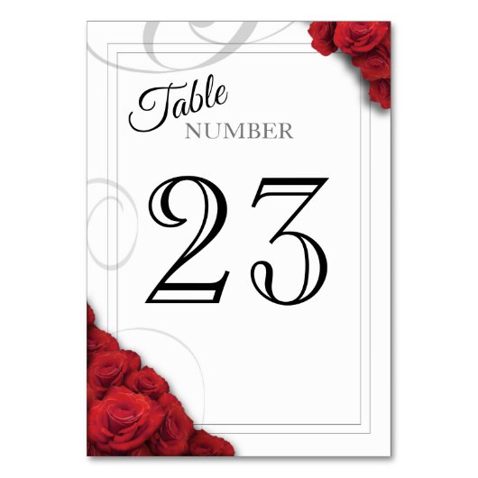 Numéro de table Tourbillons et Roses Rouges (Dos)