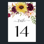 Numéro De Table Tournesol Bourgogne Rouge Blush Peony Mariage Rose<br><div class="desc">Le design présente une belle demi-couronne de tournesol aquarelle,  des pivoines et des éléments floraux roses dans différentes nuances de rose roux,  de rouge bordeaux,  de marsala/prune et plus encore sur la végétation peinte.</div>