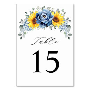 Numéro De Table Tournesol Dusty Blue Slate Peony Mariage floral