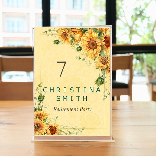 Numéro De Table Tournesol Elegant Watercolor Retraite Party