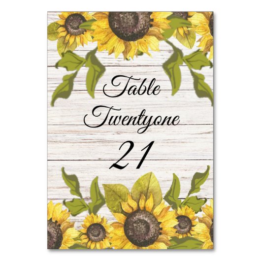 Numéro De Table Tournesol en bois blanc Patiné rustique (Dos)