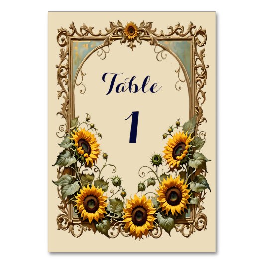 Numéro De Table Tournesol jaune avec cadre d'art mariage (Par défaut)