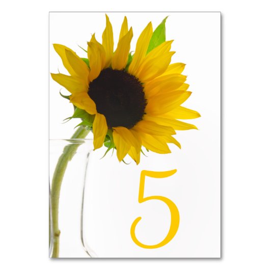 Numéro De Table Tournesol jaune sur les chiffres de table blanche (Dos)