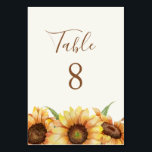 Numéro De Table Tournesol | MARIAGE<br><div class="desc">Carte de numéro de table de tournesol de pays. Dans des tons élégants et rustiques de jaune et de marron, ce design mariage campagnard est orné d'un numéro de table marron avec du feuillage de tournesol aux accents de vert. Customisez ce design avec vos numéros de table et n'importe quel...</div>