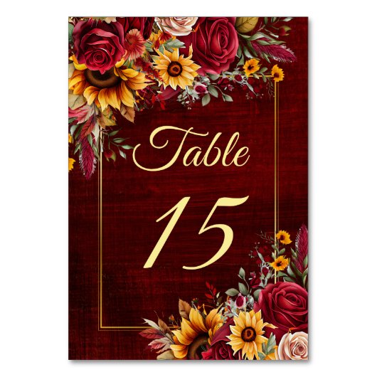 Numéro De Table tournesol rose mariage de automne (Dos)