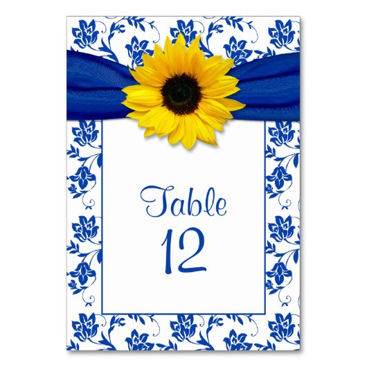 Numéro De Table Tournesol Royal Blue Floral Mariage (Par défaut)