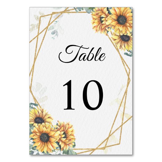 Numéro De Table Tournesol Rustique élégant Mariage géométrique or (Dos)