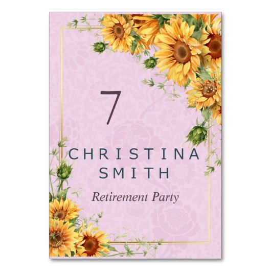 Numéro De Table Tournesol rustique Élégante fête de retraite d'été (Par défaut)