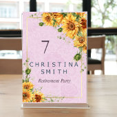 Numéro De Table Tournesol rustique Élégante fête de retraite d'été