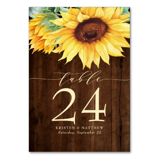 Numéro De Table Tournesol Rustique Mariage d'aquarelle en bois (Par défaut)