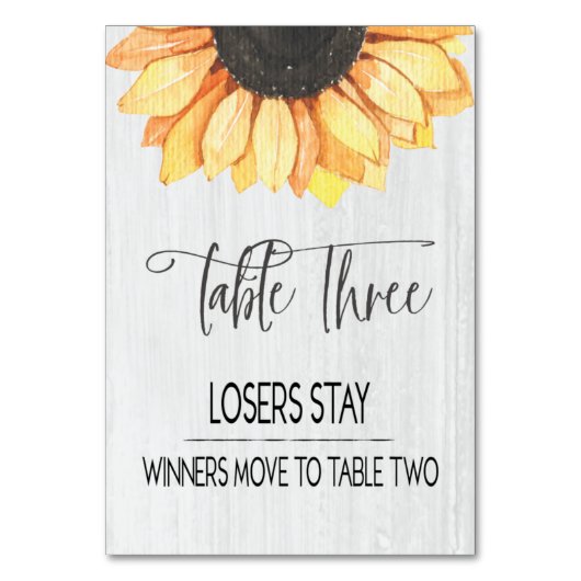 Numéro De Table Tournesol Rustique Tableau Trois Bunco Numéro de t (Dos)