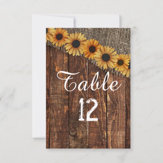 Numéro de table tournesol toile de jute bois rusti (Devant)