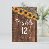 Numéro de table tournesol toile de jute bois rusti (Debout devant)