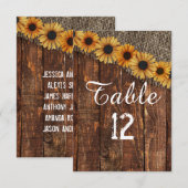 Numéro de table tournesol toile de jute bois rusti (Devant / Derrière)