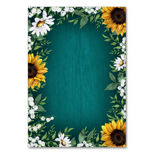 Numéro De Table Tournesol turquoise Pays Mariage rustique Insérer (Dos)