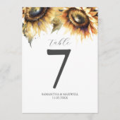 Numéro de Table Tournesols Aquarelle (Devant)