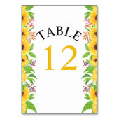 Numéro De Table Tournesols couleur jaune et mariage feuille (Dos)
