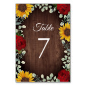 Numéro De Table Tournesols Eucalyptus Roses rouges Mariage en bois (Dos)