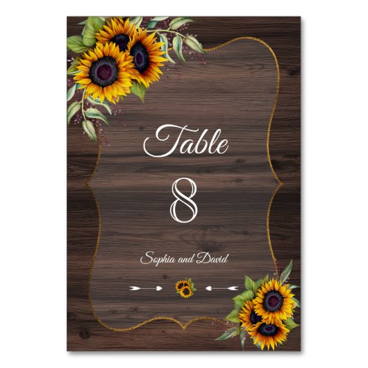 Numéro De Table Tournesols romantiques Mariage en bois NUMÉRO DE T (Par défaut)