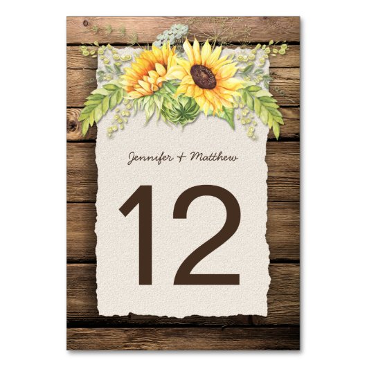 Numéro De Table Tournesols rustiques Barne Bord de pont en bois (Par défaut)