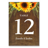 Numéro De Table Tournesols rustiques | Mariage aquarelle (Dos)