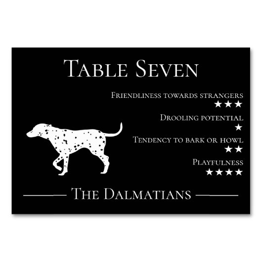 Numéro De Table Trait de mariage unique et drôle avec un chien dal (Devant)