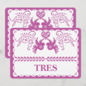 Numéro de Table Trois Papier Picado Or Fiesta (Devant / Derrière)