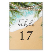 Numéro De Table Tropical Beach Palm String Lights Wedding (Dos)