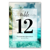 Numéro De Table Tropical Beach with Palm Trees Elegant Wedding (Dos)
