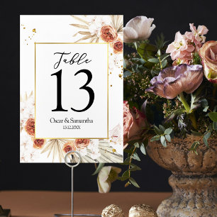 Numéro De Table Tropical Terracotta séché Palm Leaf Gold Frame