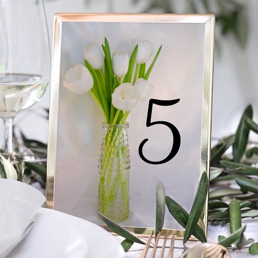 Numéro De Table Tulipes blanches en Bouteille de lait Mariage de p