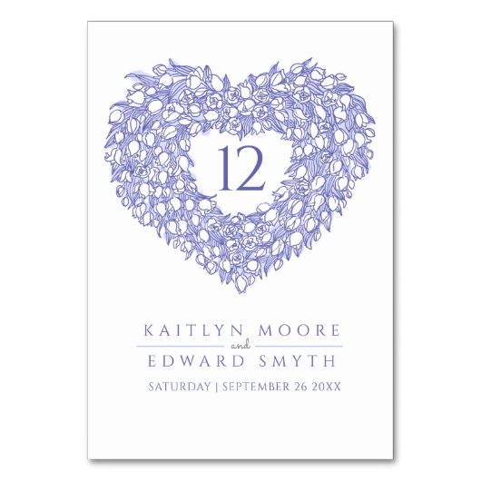 Numéro De Table tulipes bleues monogramme mariage personnalisé (Par défaut)